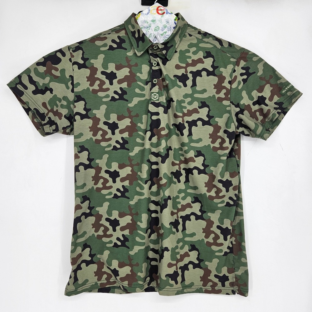 Warrior Polo Shirt Mens Large Green Camouflage Golf Performance Short‎ Sleeve